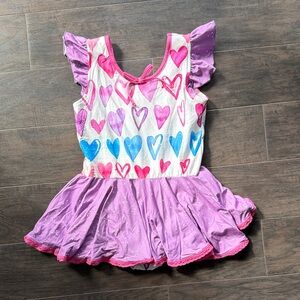 Colorful Heart Print Leotard Dress with Ruffled Sleeves